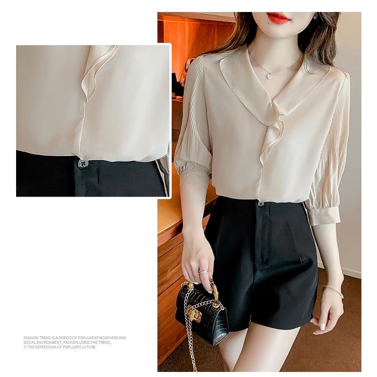 Áo Chiffon Nữ Cổ Chữ V Tay Ngắn