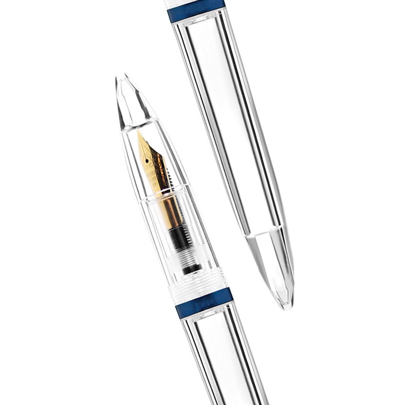 2pcs 0.5mm Nib Fountain Pen with Eyedropper High Capacity Transparent Pens Office School Supplies - Blue & Red