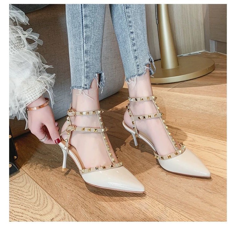 Women's 7p high-heeled shoes with pointed-heeled flakes