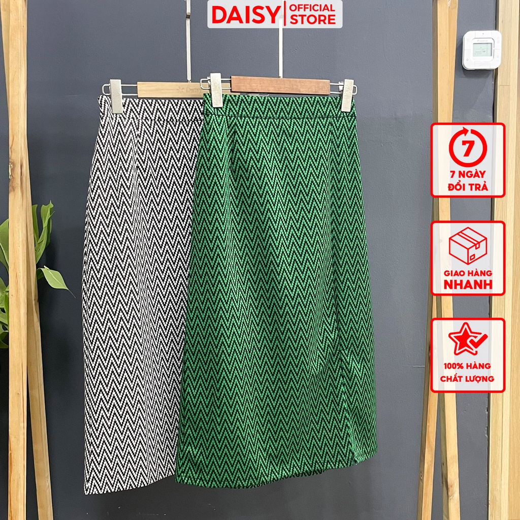 Chân váy A dài Daisy họa tiết kẻ sóng cạp cao chun sau có xẻ tà CV8817