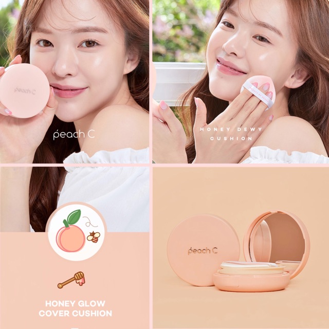 🎉🎉SALE SALE🎉🎉 Phấn Nước Dưỡng Ẩm Cho Lớp Nền Trong Veo Hoàn Hảo Peach C Honey Glow Cover Cushion SPF50+/PA+++ 15g