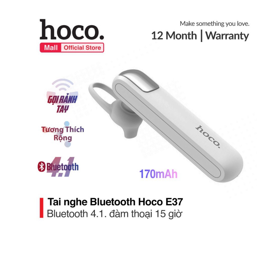 Tai nghe Bluetooth Hoco E37 Gratified Business V4.1, Pin trâu đàm thoại, nghe nhạc 15h, rảnh tay cho ace lái xe