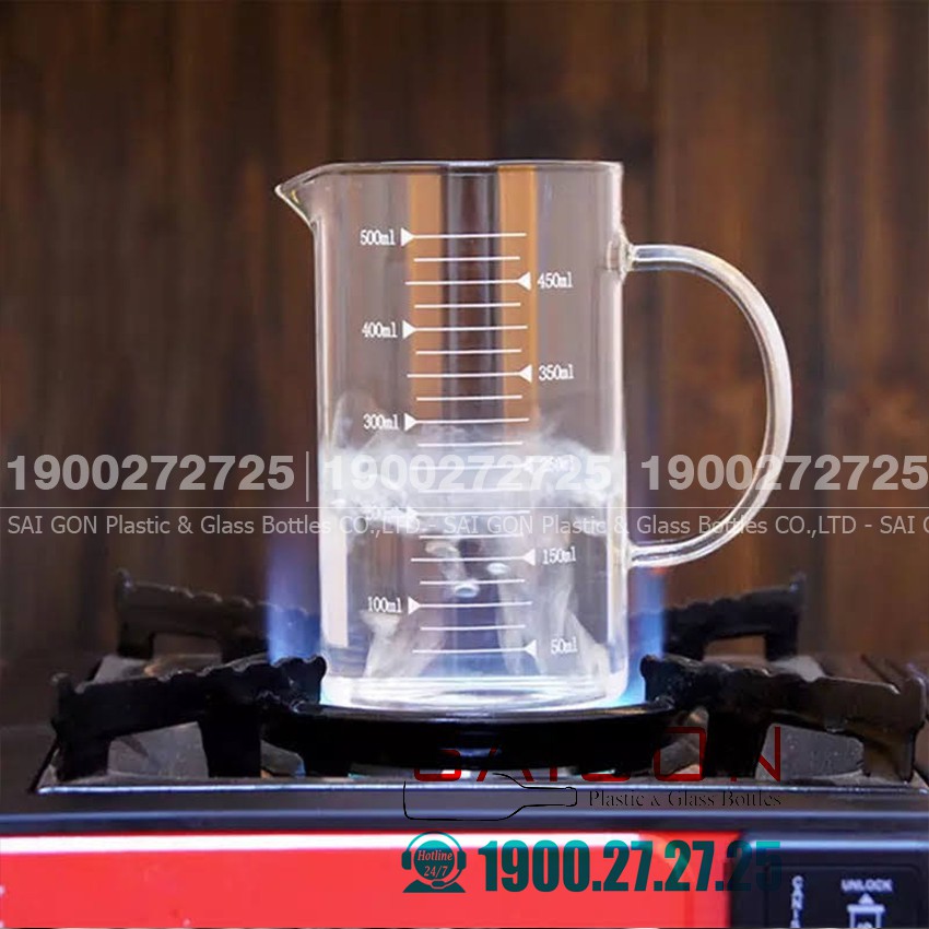 Ca Thủy Tinh Chia Vạch chịu Nhiệt Borosilicate Cao cấp 500ml , kèm Nắp Gỗ Kính hơi.