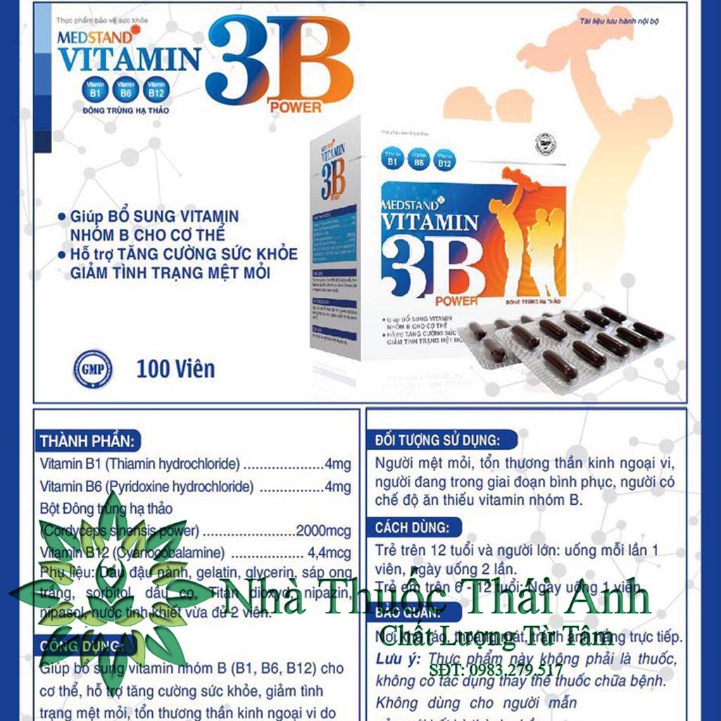 Vitamin 3B Bổ Sung B1, B6, B12 Tăng Cường Sức Khỏe, Giảm Mệt Mỏi