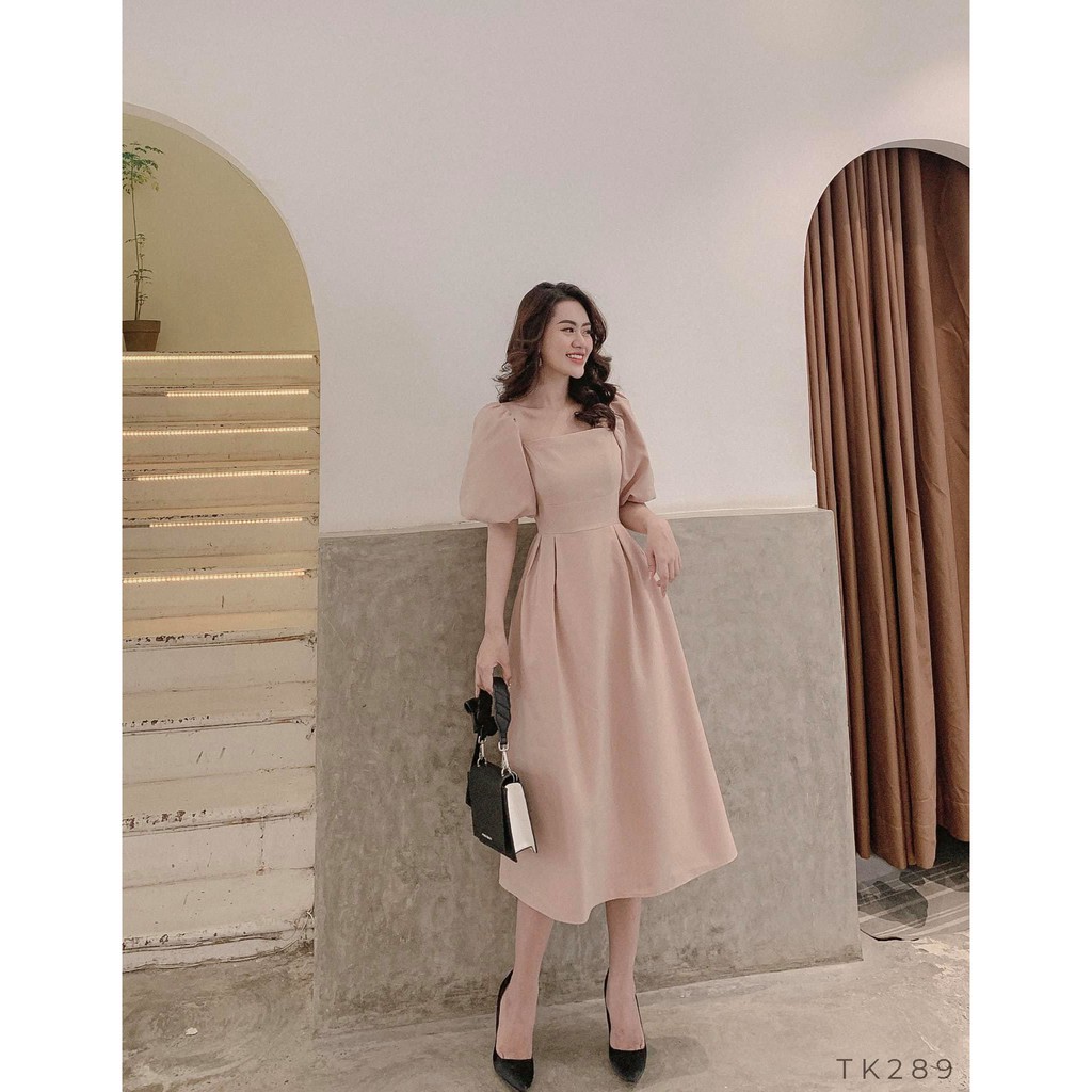 Đầm dự tiệc cổ vuông tay phồng nhiều màu | BigBuy360 - bigbuy360.vn