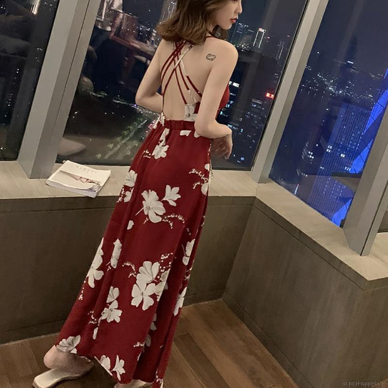 Đầm dây chiffon in hoa cổ chữ V gợi cảm duyên dáng cho nữ
