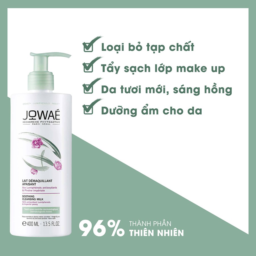 Sữa tẩy trang Dưỡng ẩm cho da JOWAE Soothing Cleansing Milk - Loại bỏ tạp chất và lớp Make up - 400ml