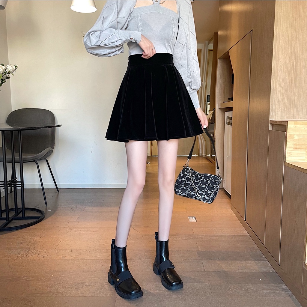 CHÂN VÁY NHUNG NGẮN DÁNG XÒE BIGSIZE