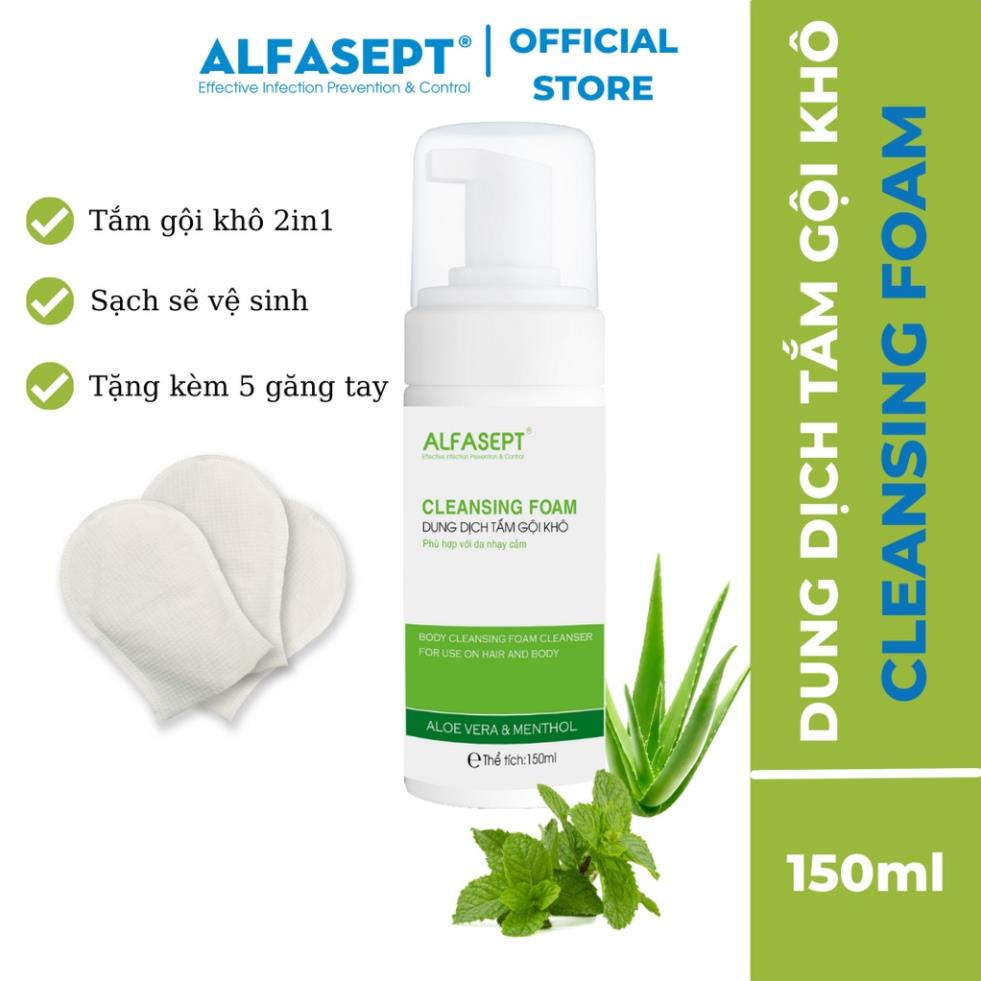 Dung dịch tắm gội khô Alfasept Cleansing Foam 2in1 không cần dùng nước, cho mẹ sau sinh, bệnh nhân chai 150ml