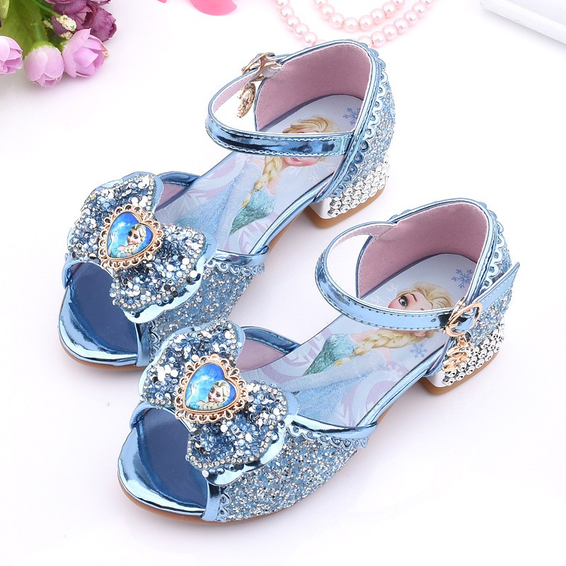 Children Princess Shoes Frozen Elsa Fashion Kids Girls Leather Soft Bottom Crystal Shoes