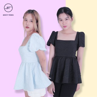 Áo cổ vuông tay lỡ phông nữ kiểu BABYDOLL gấm Đen - Xanh cá tính phong cách tiểu thử - Nhập mã BEAU2010