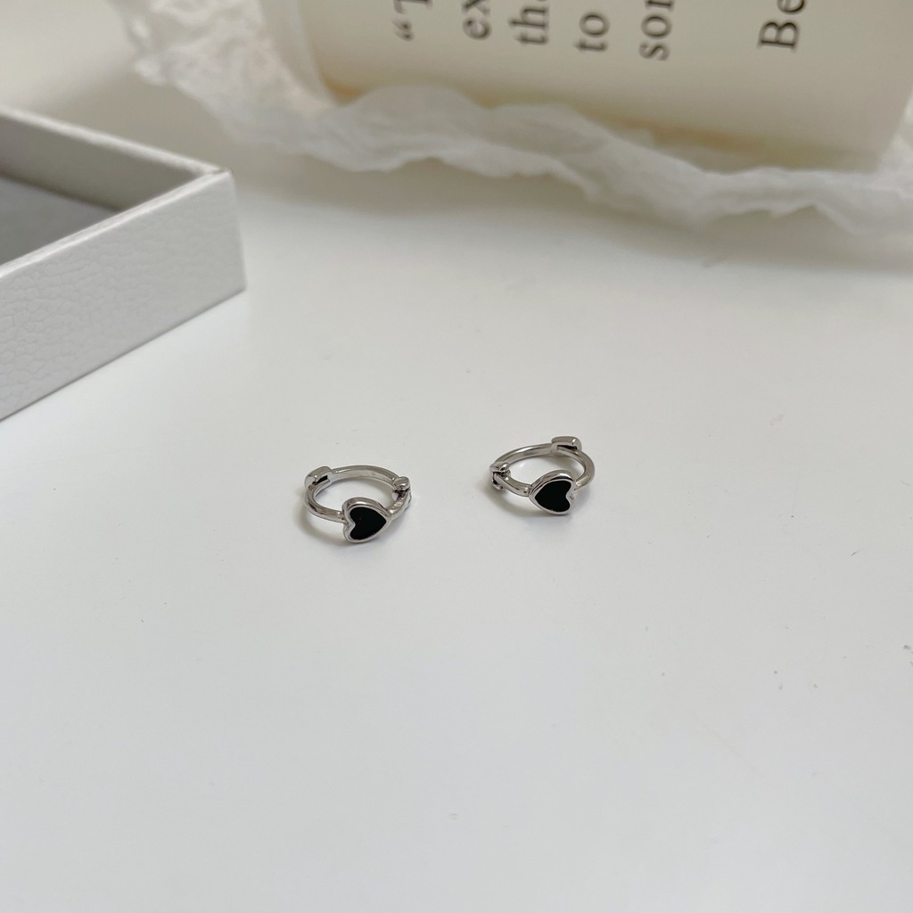 Khuyên Tai Hình Trái Tim Màu Đen Phong Cách hip hop Đơn Giản Dành Cho Nữ