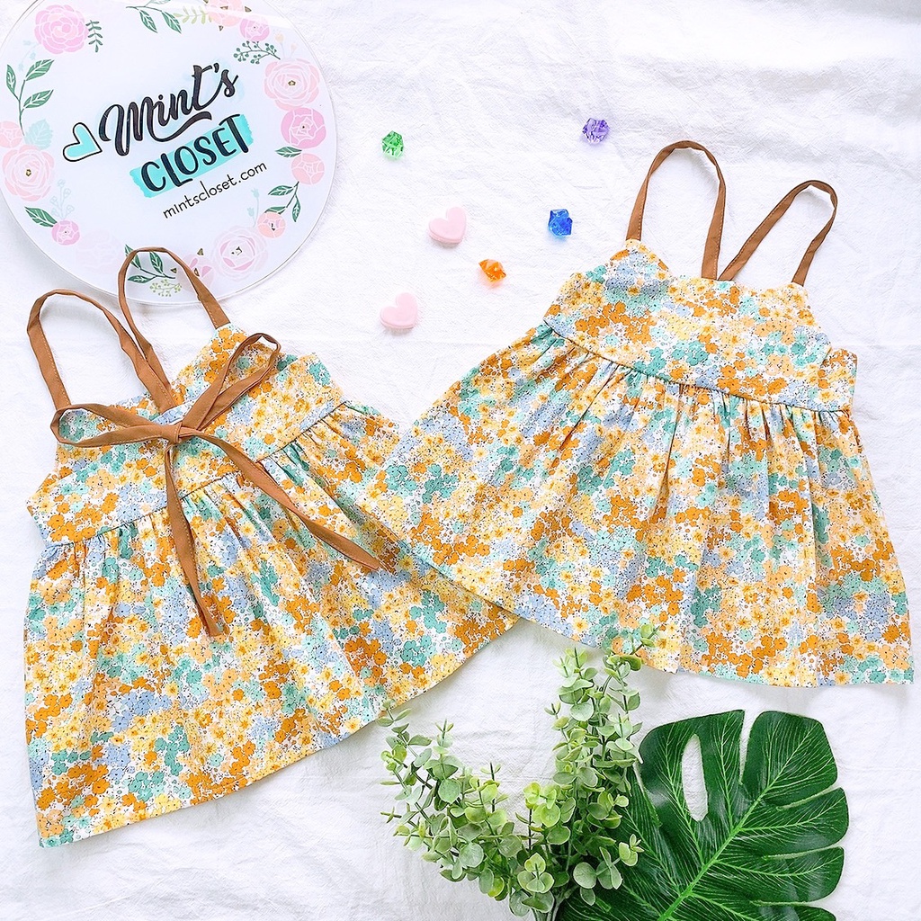 Váy 2 dây cho bé gái hoạ tiết hoa nhí mùa hè sơ sinh 1 2 3 4 tuổi MINTSCLOSET Mint's Closet - GV0066
