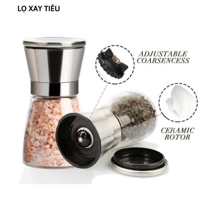 Lọ Xay Tiêu, Dụng Cụ Xay Tiêu Cầm Tay Inox 304 Cao Cấp Sáng Bóng và An Toàn Cho Sức Khỏe