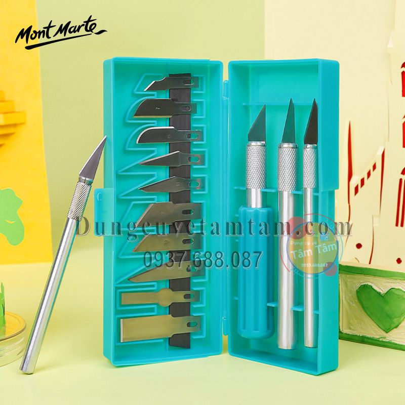[ TÂM TÂM ]-Dao trổ Mont Marte 13 đầu lưỡi, Mont Marte Hobby Knife Set SK5 Blades 13pc-