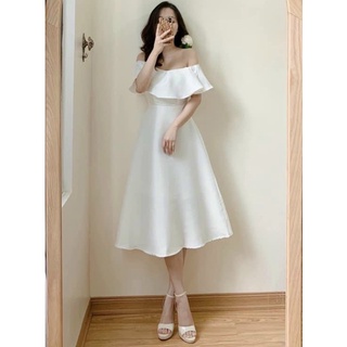 Đầm váy freesize trắng trễ vai