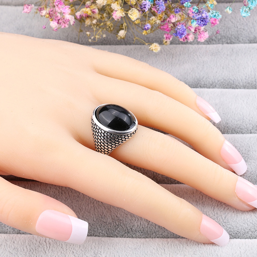 Nhẫn Đính Đá Nhân Tạo Hình Oval Phong Cách Gothic Punk Dành Cho Nam