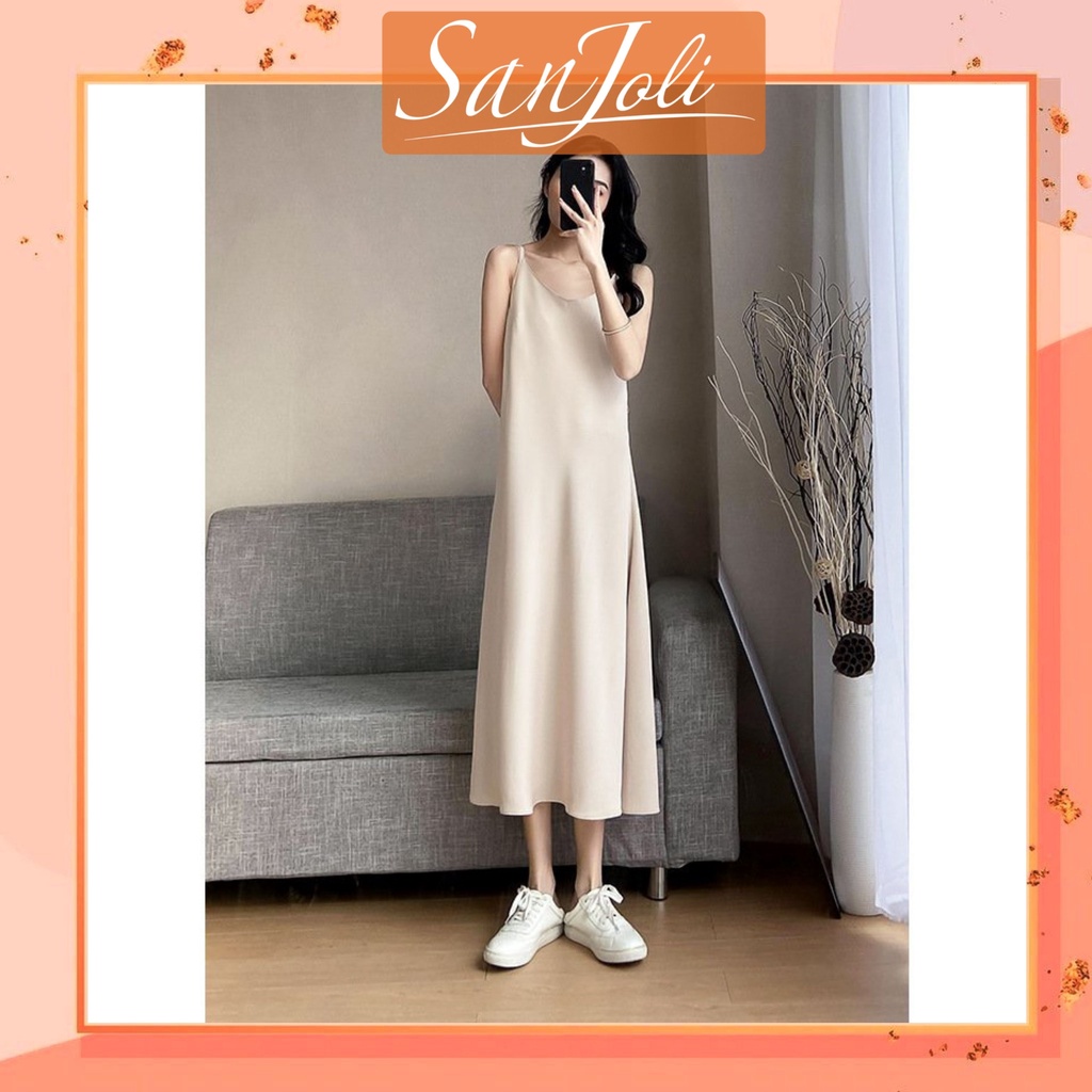 Đầm Lụa 2 Dây SanJoli Váy maxi hai dây dáng dài suông đi biển, đi dự tiệc cưới trẻ trung màu đen trắng VD027 | BigBuy360 - bigbuy360.vn