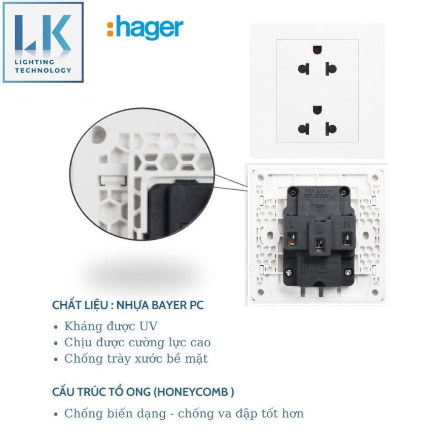 Ổ CẮM ĐÔI 3 CHẤU 16A  HAGER- WGMS216EA - CHÍNH HÃNG GIÁ GỐC - LK LIGHTING PHÂN PHỐI, BẢO HÀNH 12 THÁNG