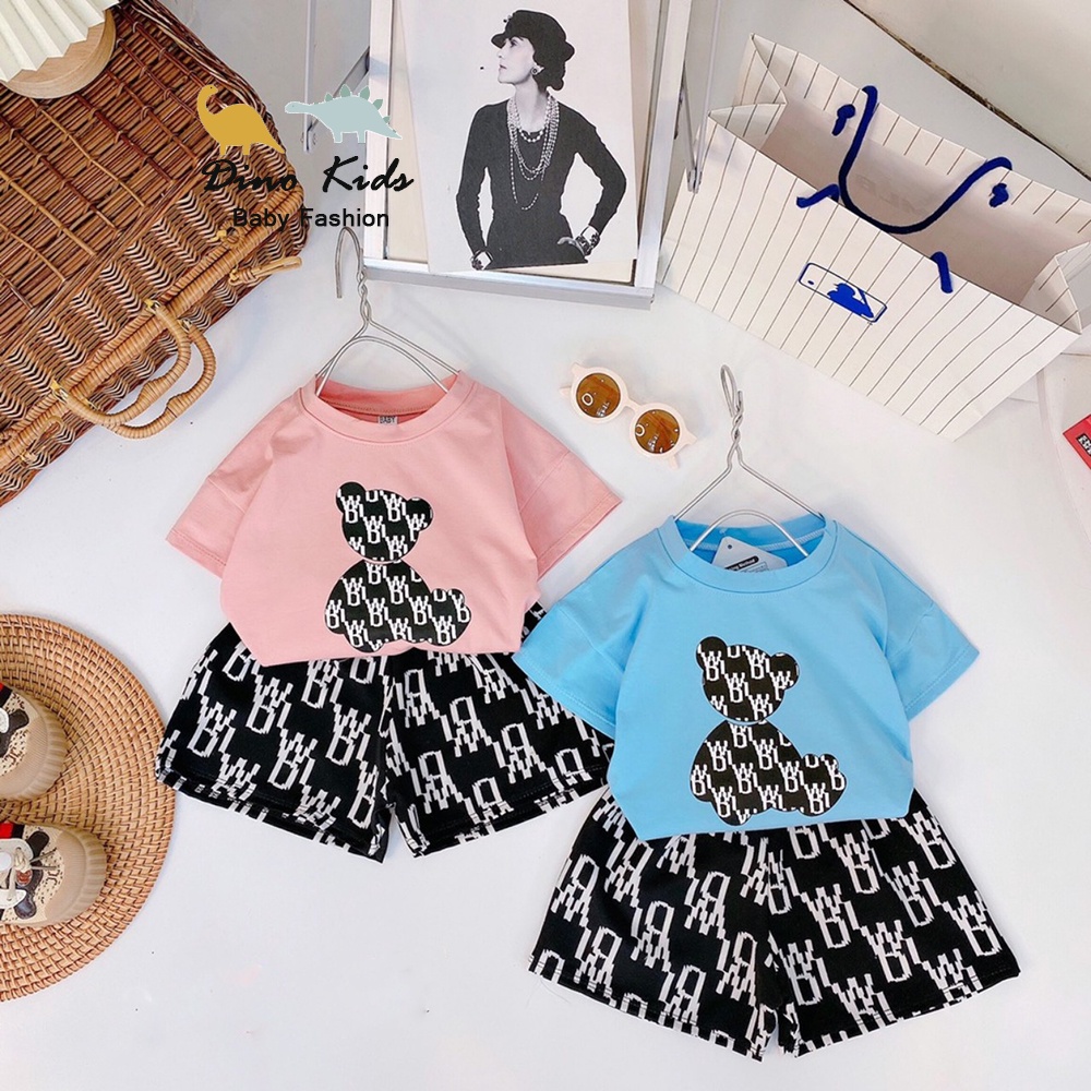 Bộ hè cho bé, Bộ cộc tay chất cotton gấu IDW 4 màu xinh xắn cho bé gái bé trai