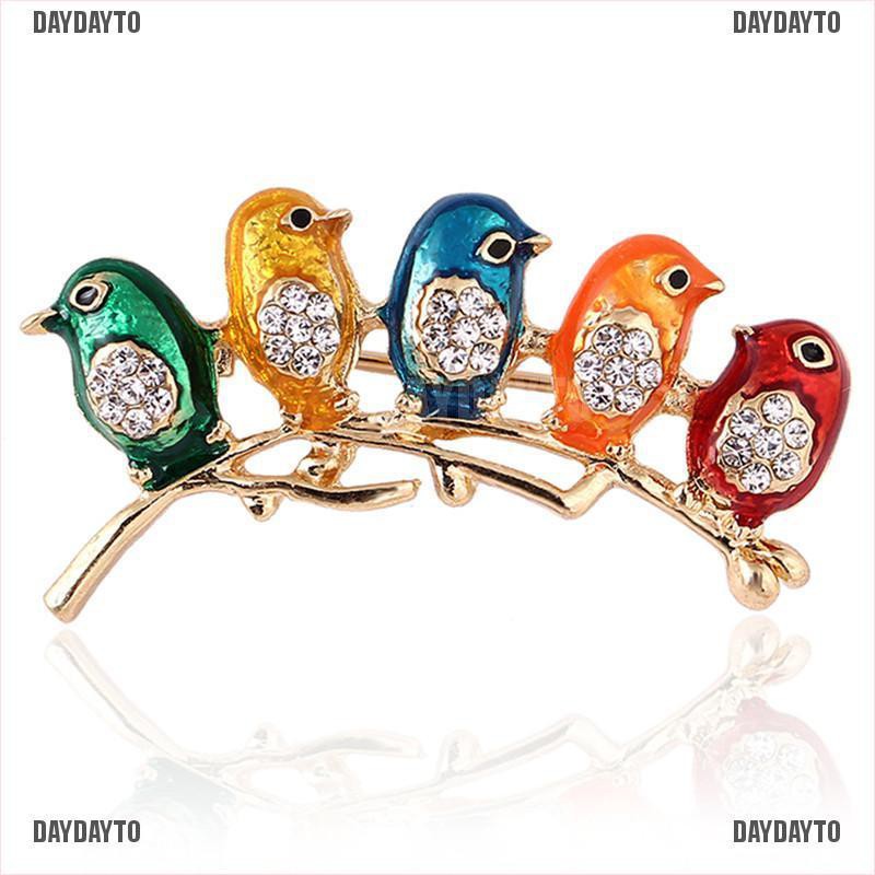 Trâm Cài Áo Hình Chim Năm Cánh Tráng Men Đính Đá Pha Lê