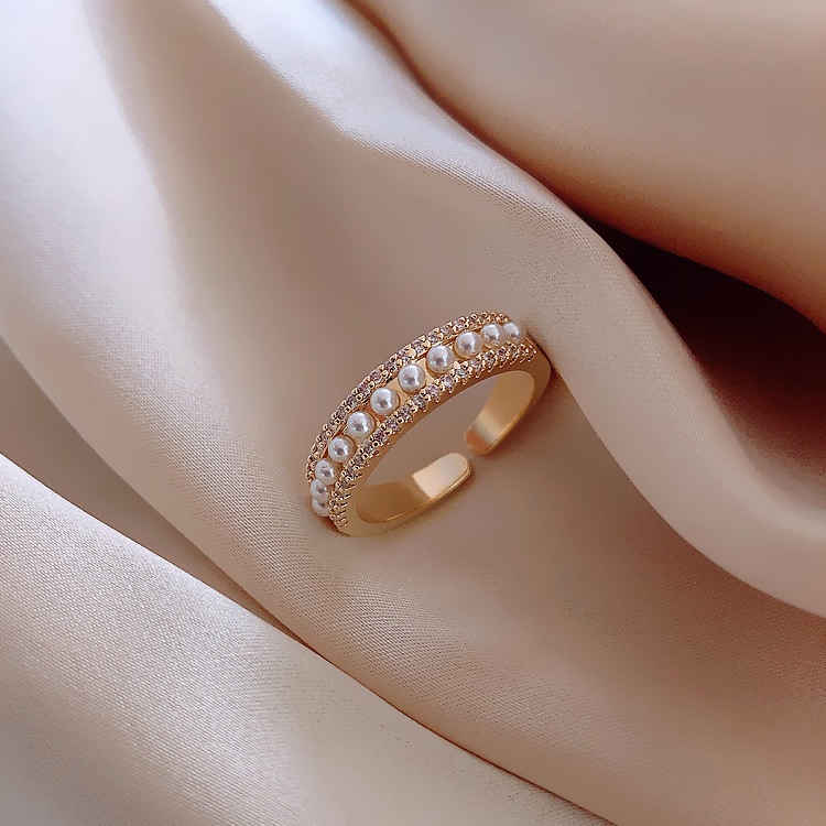Nhẫn đính đá zircon/ ngọc trai nhân tạo phong cách đơn giản cá tính hợp xu hướng thời trang nữ