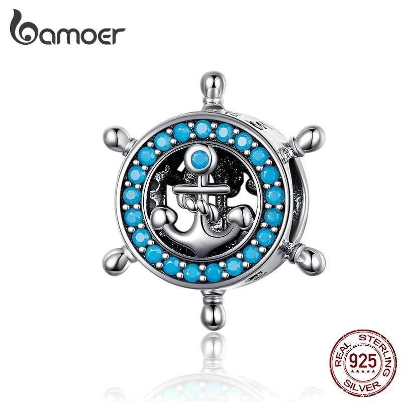 Hạt Charm Bamoer Scc1200 Dạng Tròn Kiểu Bánh Lái Đính Đá Dùng Làm Vòng Đeo Tay Cho Nữ