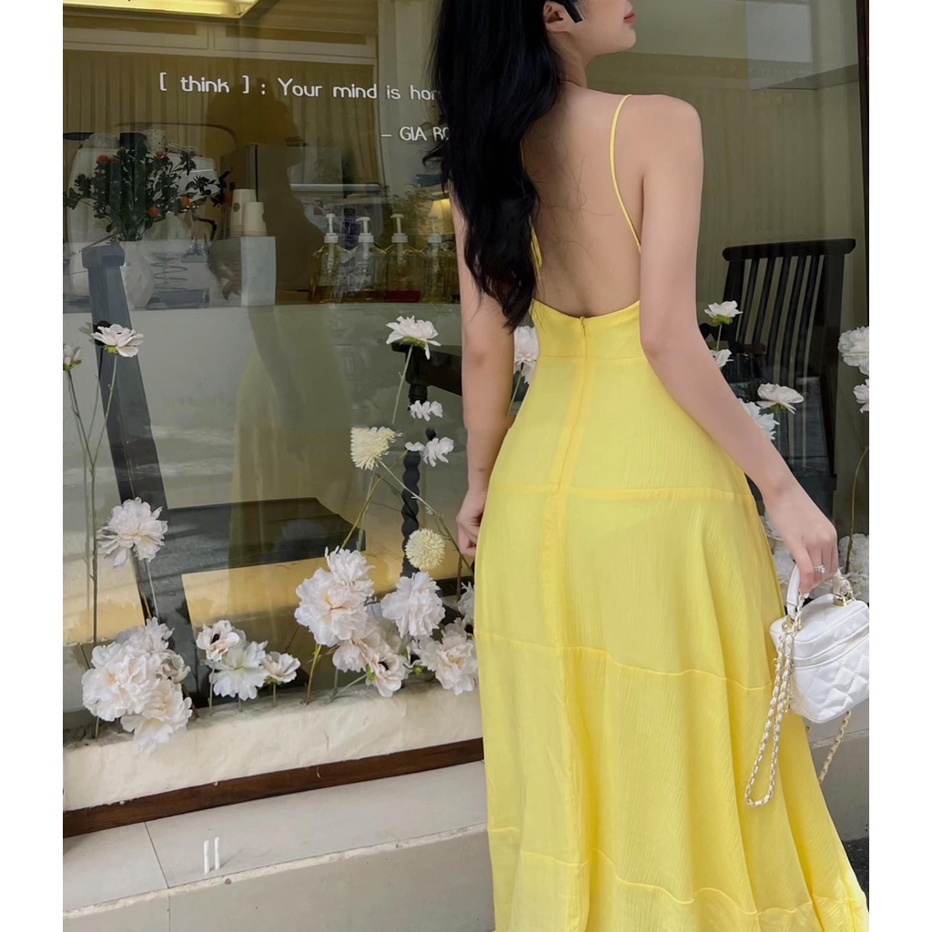 Váy Hai Dây Hở Lưng Xòe Dài Sexy Quyến Rũ Cho Nàng Diện Đi Biển Du Lịch Dạo Phố Tung Tăng Con Cá Vàng