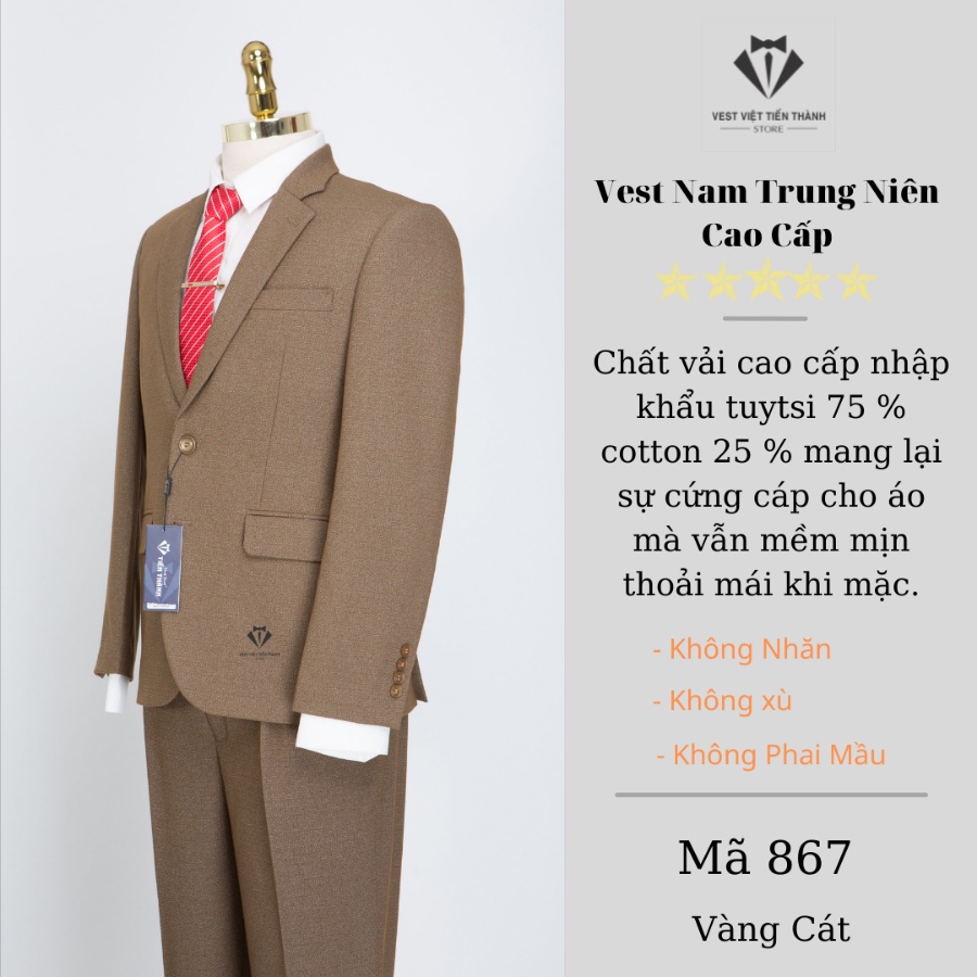 Bộ vest nam trung niên chất liệu tuýt si nhập khẩu ấn độ vest việt tiến thành