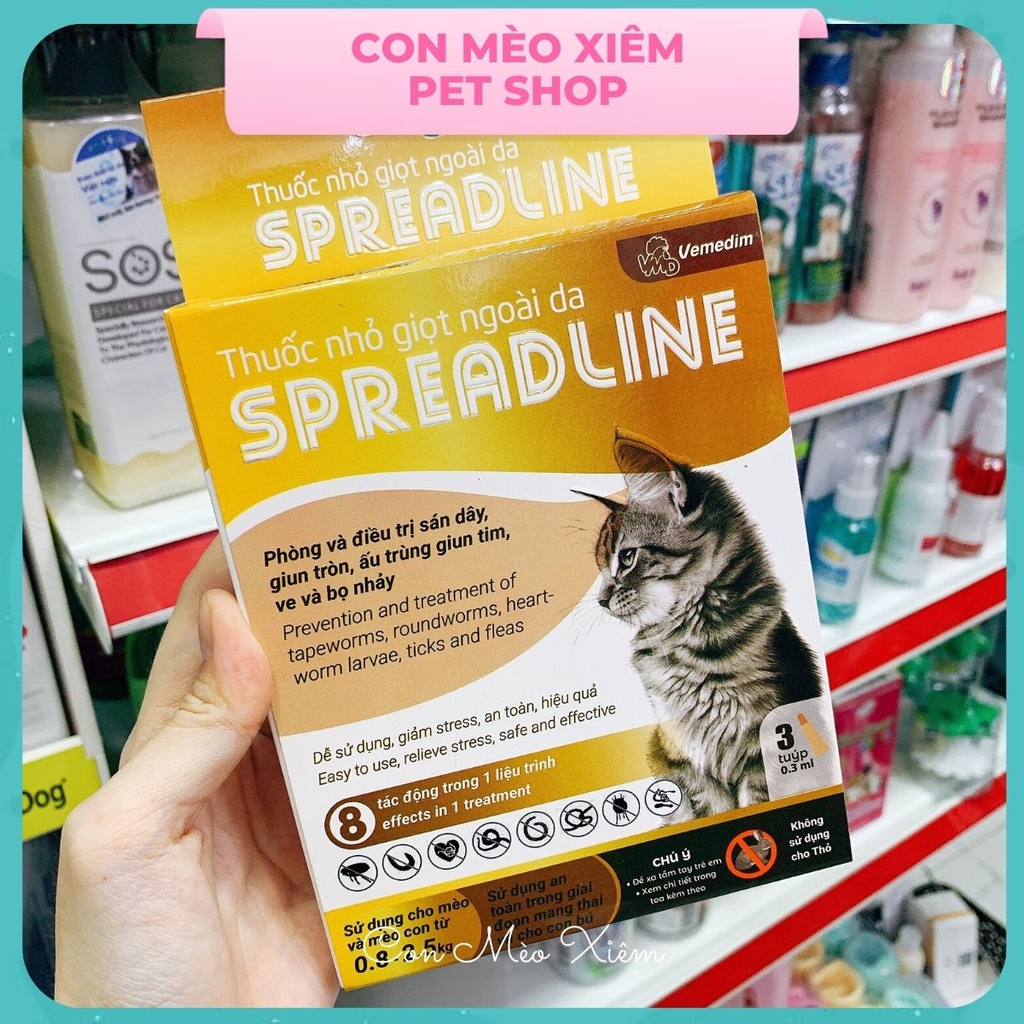 Nhỏ giọt gáy ve bọ chét cho mèo vemedim Spreadline, chăm sóc lông da thú cưng Con Mèo Xiêm