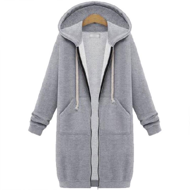 Áo khoác hoodie YEYA dáng dài có khóa kéo và túi phong cách đơn giản màu sắc tùy chọn thời trang dành cho nữ