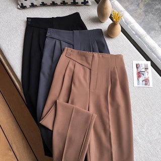 Quần tây công sở Baggy cạp lệch cúc hông lưng thun