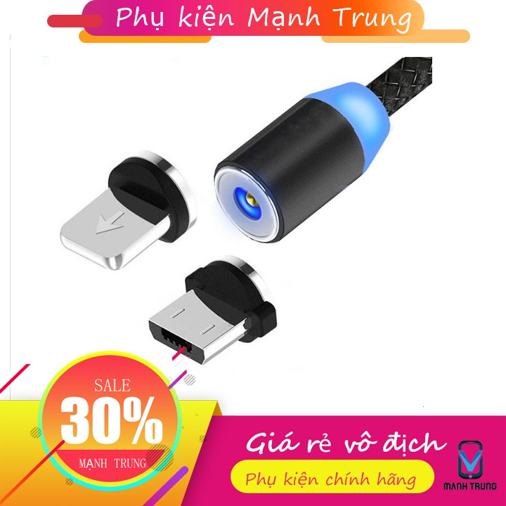 Cáp sạc từ hít nam châm 2 đầu Android và iPhone 360 độ dây dù