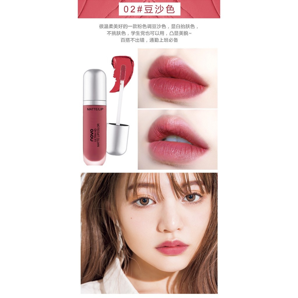 Son kem lì dưỡng ẩm kháng nước nhãn hiệu NOVO lì Big Ultra HD Matte Lip bền màu chống trôi