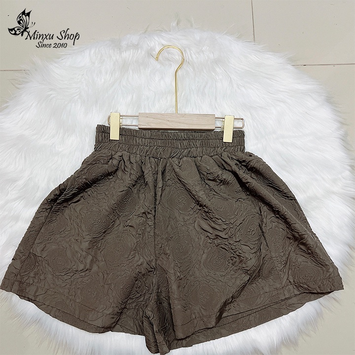 Quần đùi nữ cạp chun có 2 TÚI sâu to, quần short nữ lưng cao ống rộng vải xốp phồng 3D cao cấp Minxu Shop QX30