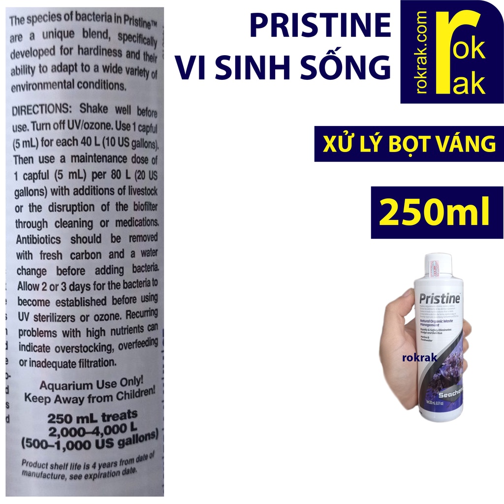 PRISTINE Seachem 325 250ml  vi sinh hồ cá vi sinh tươi xử lý bọt váng hữu cơ