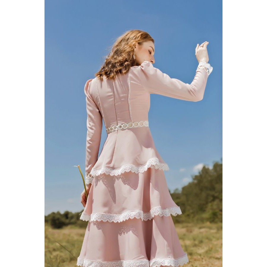 SÒ VINTAGE - LAMIE Đầm xoè nhiều tầng tay dài phối ren | BigBuy360 - bigbuy360.vn