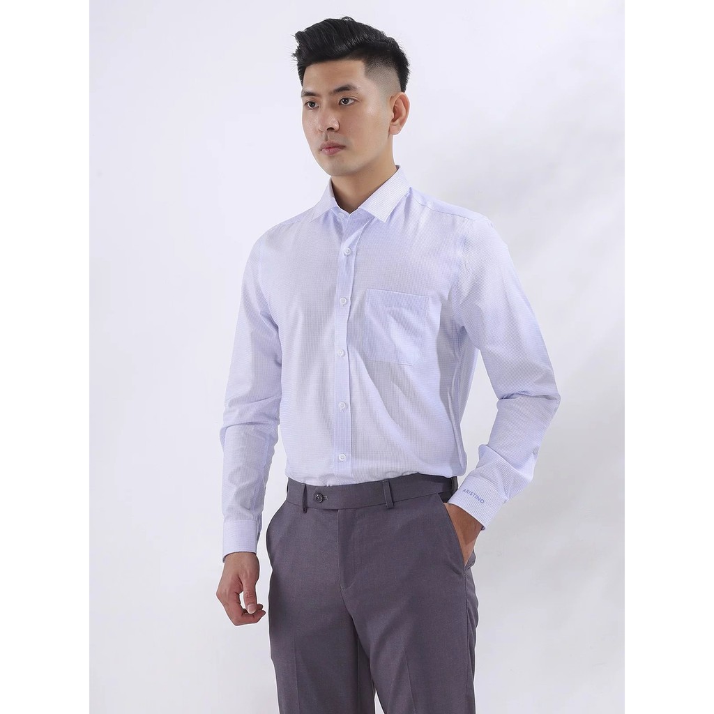 Áo Sơ Mi Nam Dài Tay ARISTINO ALS04508 Somi Công Sở Cao Cấp Màu Trắng Dệt Sợi Soắn Dọc Vải Sợi Sồi Dáng Suông Có Túi