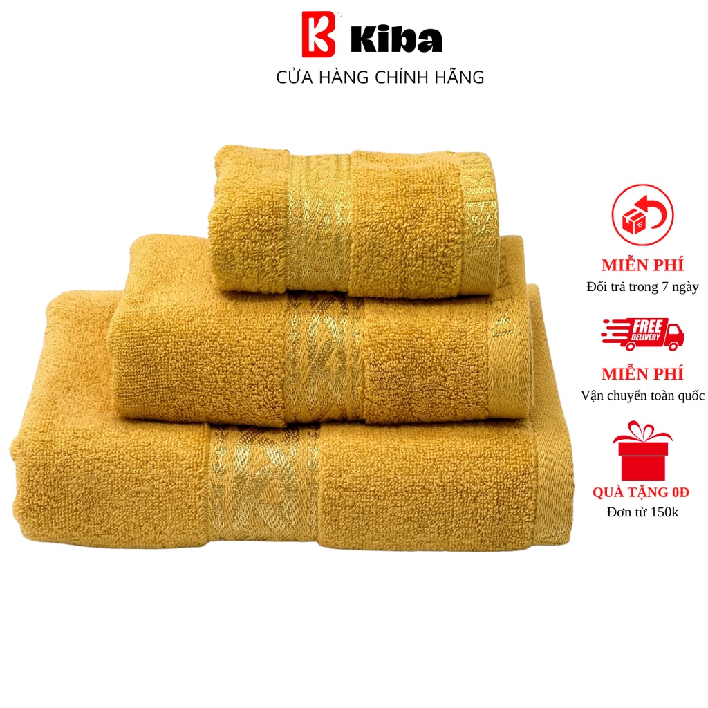 Bộ Khăn Tắm Mặt Gội KIBA Màu Trơn, Khăn Tắm Sz 50x100cm, Chất Liệu Cotton Dày Dặn, Thấm Hút Tốt, An Toàn Cho Da