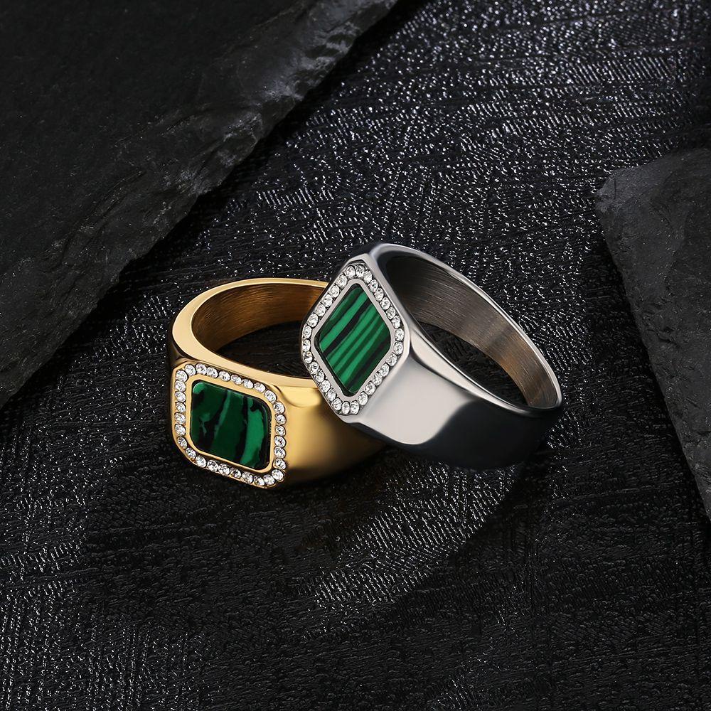 Nhẫn Đính Hôn Bằng Thép Titanium Mạ Vàng Bạc Đính Đá Zircon Hình Vuông Thời Trang Cho Nam
