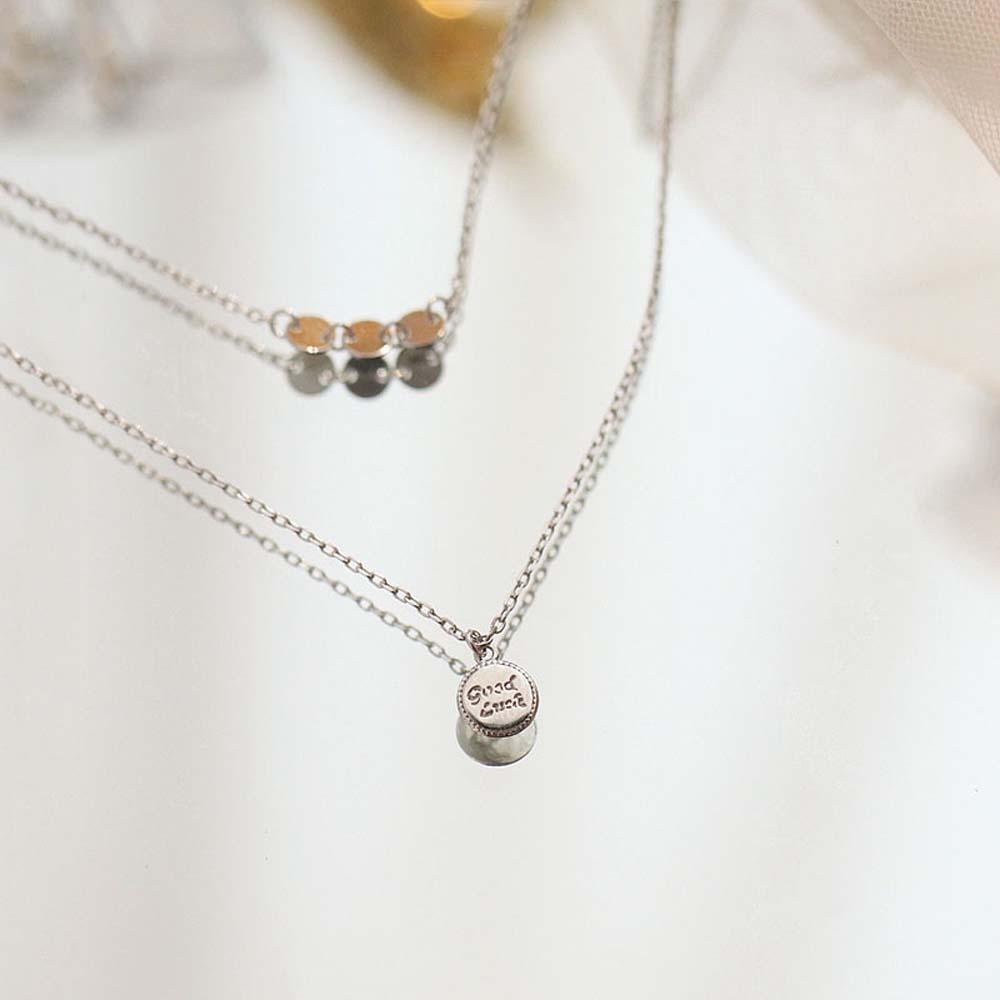 AROMA Vòng cổ Hai Lớp Mặt Hình Đĩa May Mắn Thanh Lịch Thời Trang Hàn Quốc Cho Nữ