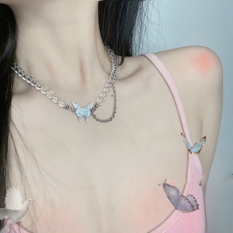 Dây Chuyền Mặt Hình Bướm Đính Ngọc Trai Trong Suốt
