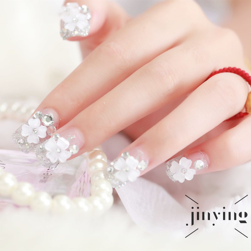 GETNOIVAS [Hàng mới về] Set 24 móng tay giả đính hoa 3d thời trang