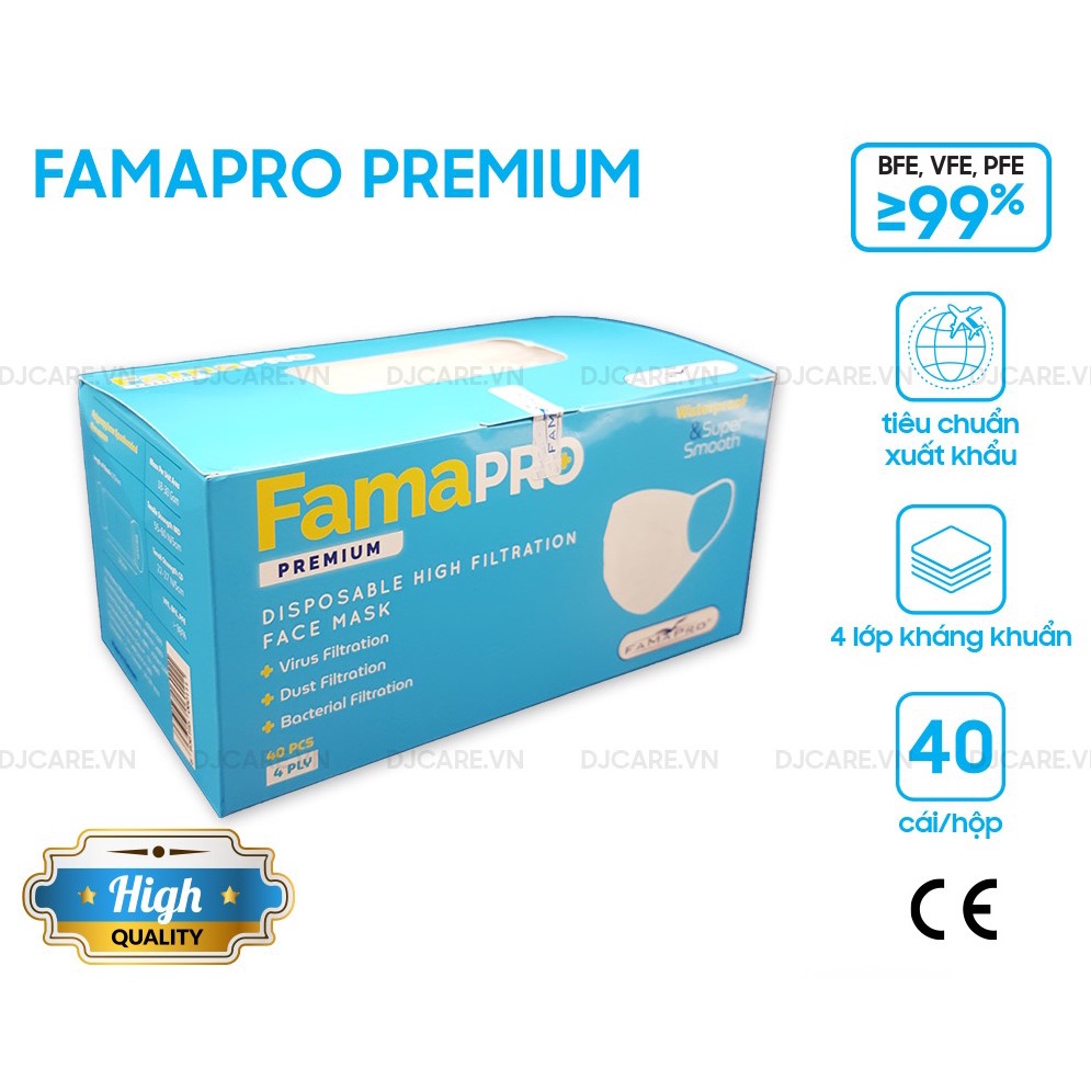 [PREMIUM- COMBO 3- HỘP 40 CÁI] Khẩu trang y tế cao cấp 4 lớp kháng khuẩn Famapro Premium