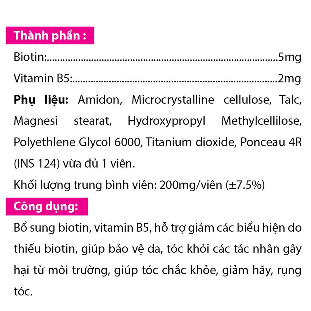 Biotin ROXTECH bổ sung Vitamin B5 giúp tóc chắc khỏe, giảm gãy rụng tóc 20 viên [Biotin Vỉ 20v]