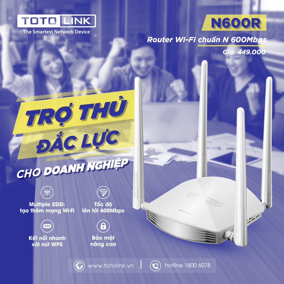 Bộ phát sóng wifi Totolink N600R Chuẩn N 600Mbps Bảo Hành 24 tháng