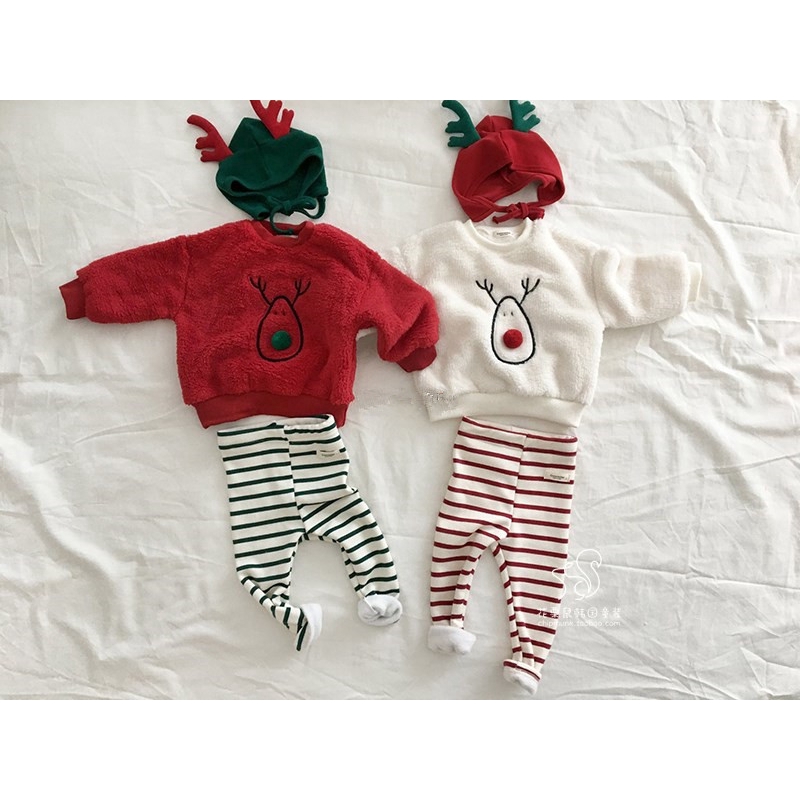 Bộ Áo Tay Dài + Quần Legging Họa Tiết Giáng Sinh Cho Bé