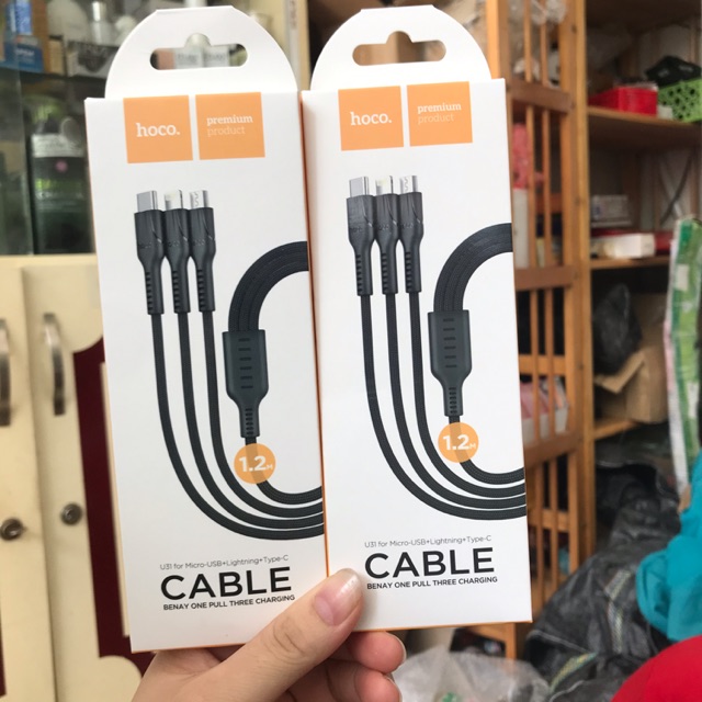Cáp sạc Hoco U31 micro Usb+ lightning+type C