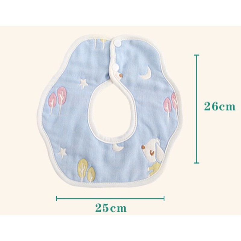 Khăn yếm cho bé, khăn xô 6 lớp xoay 360 độ, 100% cotton, khuy bấm tiện lợi, nhiều màu sắc dễ thương