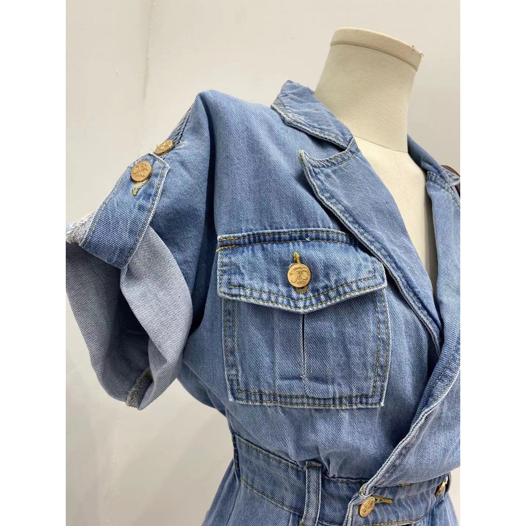 Áo liền quần Denim Hở Lưng Dáng Rộng Phong Cách Hàn Quốc Mới 2021 Dành Cho Nữ